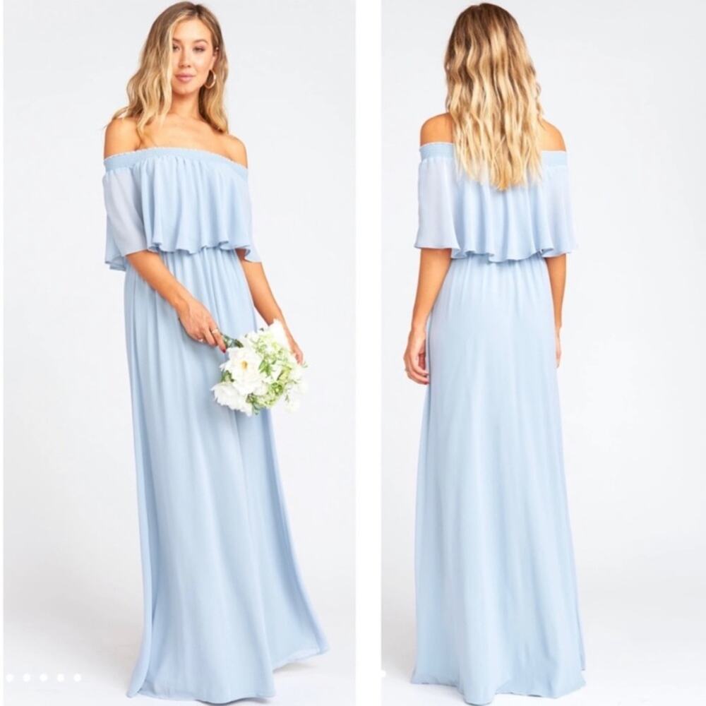 Show Me Your Mumu Hacienda Maxi Dress Steel Blue Chiffon Women's Size Medium NWT